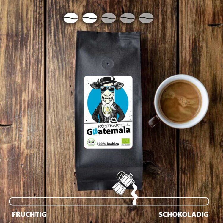 Bio Kaffee aus Guatemala - 100% Arabica Kaffee aus Guatemala in Bio Qualität in einem Aromaschutzbeutel, Helle Röstung mit schokoladigen Noten