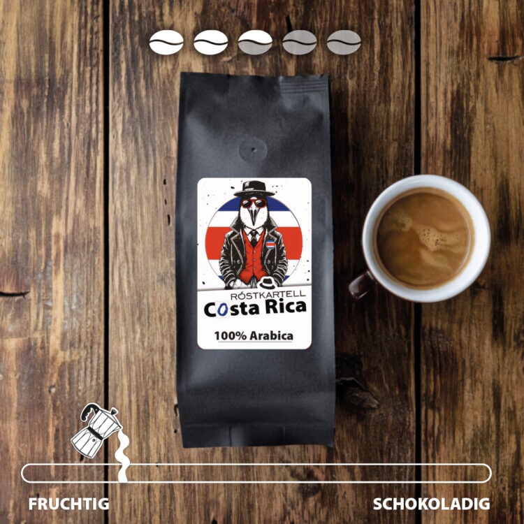 100% Arabica Kaffee aus Costa Rica, hell geröstet mit tollen fruchtigen Aromen in einer Aromaschutzverpackung
