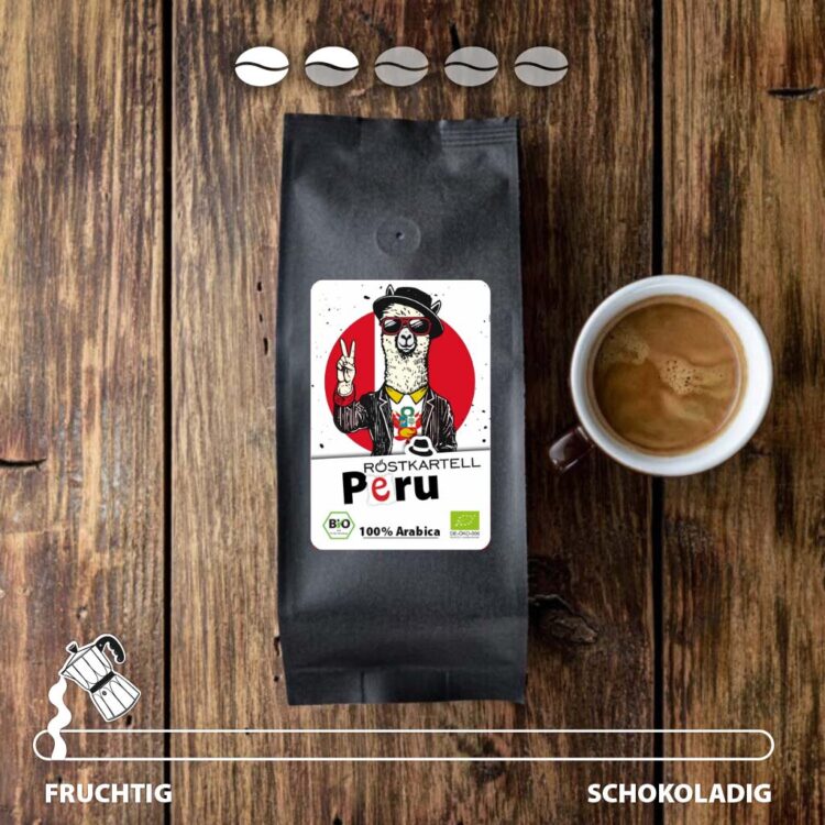 100% Bio Arabica Kaffee aus Peru, sehr hell geröstet und mit tollen fruchtigen Aromen
